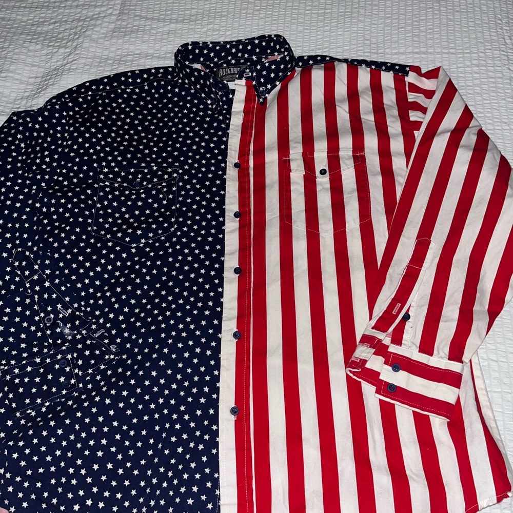 Rough Rider by Circle T. Size XL. Red, white, and blue.